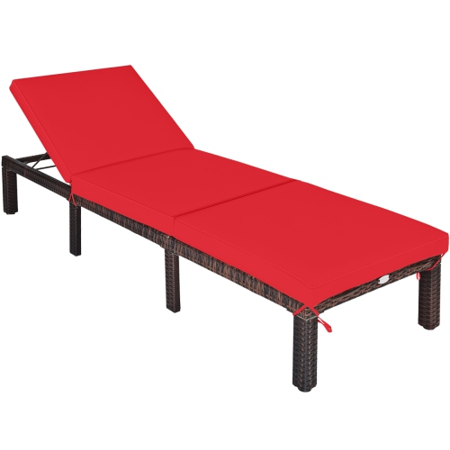 TOPBUY  Outdoor Rattan Chaise Lounge Chair Adjustable Backrest Recliner With Cushions