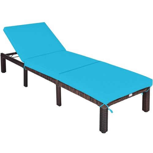 TOPBUY  Outdoor Rattan Chaise Lounge Chair Adjustable Backrest Recliner With Cushions