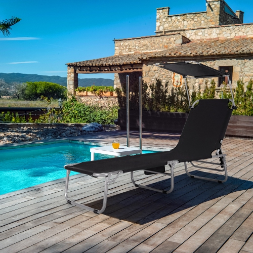 Topbuy 1PC/2PCS Foldable Sun Shading Chaise Lounge Chair Adjustable Beach Recliner Black