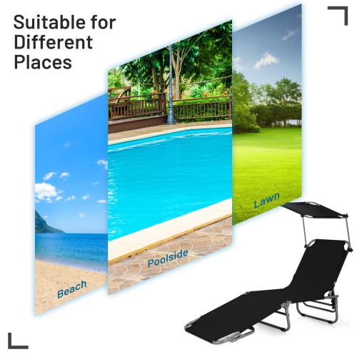Topbuy 1PC/2PCS Foldable Sun Shading Chaise Lounge Chair Adjustable Beach Recliner Black