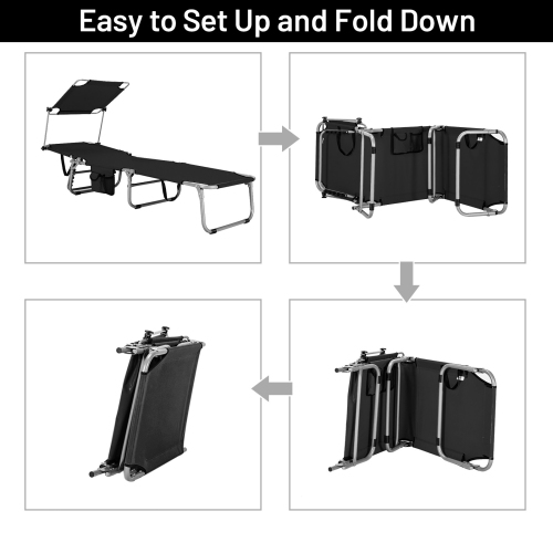 Topbuy 1PC/2PCS Foldable Sun Shading Chaise Lounge Chair Adjustable Beach Recliner Black