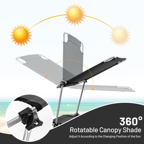 Topbuy 1PC/2PCS Foldable Sun Shading Chaise Lounge Chair Adjustable Beach Recliner Black