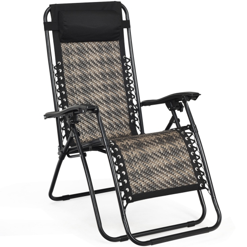 TOPBUY  Folding Recliner Patio Rattan Zero Gravity Lounge Chair With Headrest