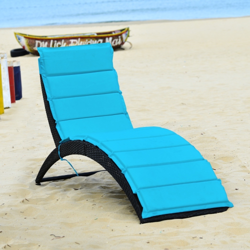 Topbuy Foldable Outdoor Patio Rattan Lounge Chair Reclining Chaise Chair TurquoiseRedWhite