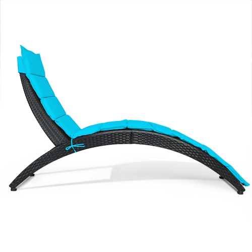 Topbuy Foldable Outdoor Patio Rattan Lounge Chair Reclining Chaise Chair TurquoiseRedWhite