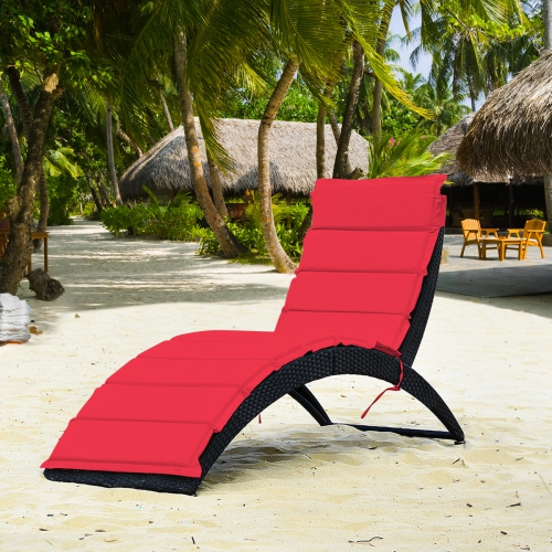 Topbuy Foldable Outdoor Patio Rattan Lounge Chair Reclining Chaise Chair TurquoiseRedWhite