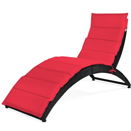 Topbuy Foldable Outdoor Patio Rattan Lounge Chair Reclining Chaise Chair TurquoiseRedWhite