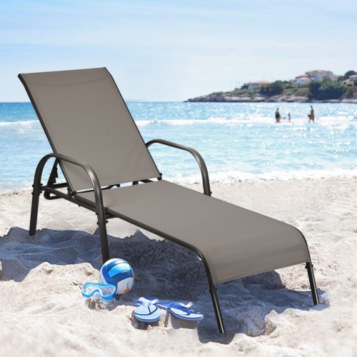 Topbuy Outdoor Chaise Lounge Chair Adjustable Reclining Bed with Backrest& Armrest Black/Brown
