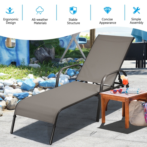 Topbuy Outdoor Chaise Lounge Chair Adjustable Reclining Bed with Backrest& Armrest Black/Brown
