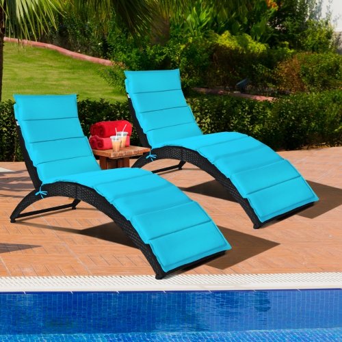 Topbuy Foldable Outdoor Patio Rattan Lounge Chair Reclining Chaise Chair TurquoiseRedWhite