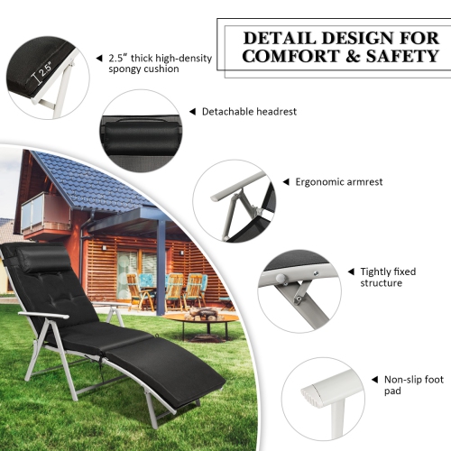 Topbuy Cushioned Folding Chaise Lounge Chair Adjustable Recliner Black/ Turquoise/ Gray