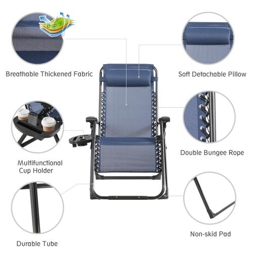 Topbuy Oversized Zero Gravity Lounge Chair Folding Recliner w/ Cup Holder & Pillow Navy Blue Wine Beige Black