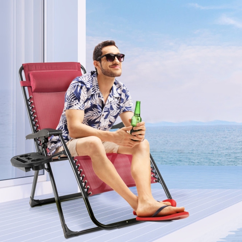 Topbuy Oversized Zero Gravity Lounge Chair Folding Recliner w/ Cup Holder & Pillow Navy Blue Wine Beige Black