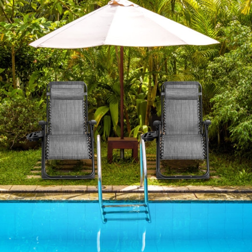 Topbuy Oversized Zero Gravity Lounge Chair Folding Recliner w/ Cup Holder & Pillow Navy Blue Wine Beige Black