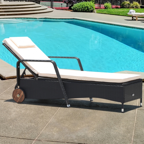 Topbuy Adjustable Rattan Outdoor Reclining Patio Rattan Cushioned Lounge