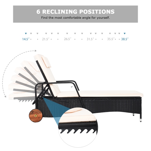 Topbuy Adjustable Rattan Outdoor Reclining Patio Rattan Cushioned Lounge