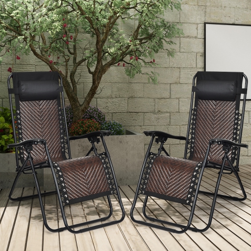 TOPBUY  Folding Recliner Patio Rattan Zero Gravity Lounge Chair With Headrest