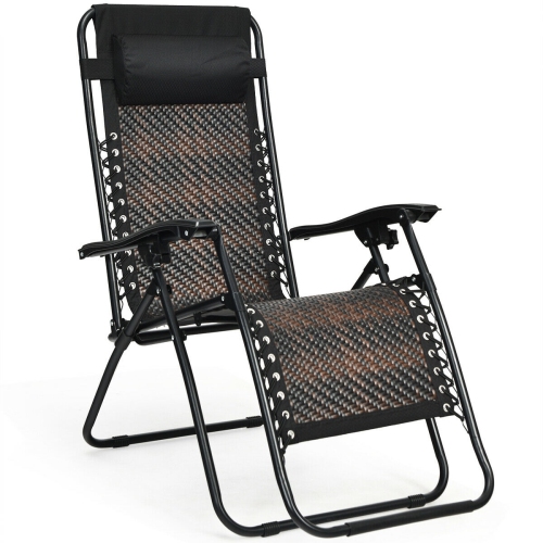 TOPBUY  Folding Recliner Patio Rattan Zero Gravity Lounge Chair With Headrest