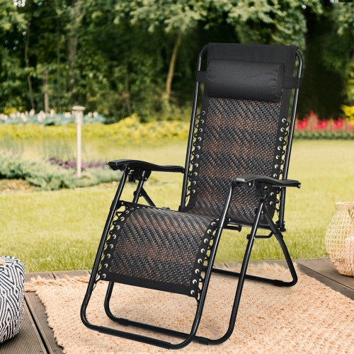 Topbuy Folding Recliner Patio Rattan Zero Gravity Lounge Chair With Headrest
