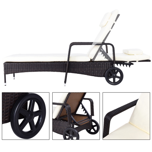 Topbuy Adjustable Wicker Patio Lounge Outdoor Rattan Cushioned Recliner