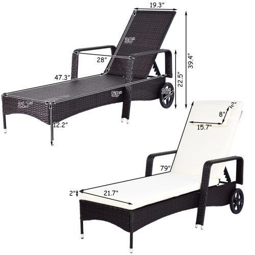 Topbuy Adjustable Wicker Patio Lounge Outdoor Rattan Cushioned Recliner