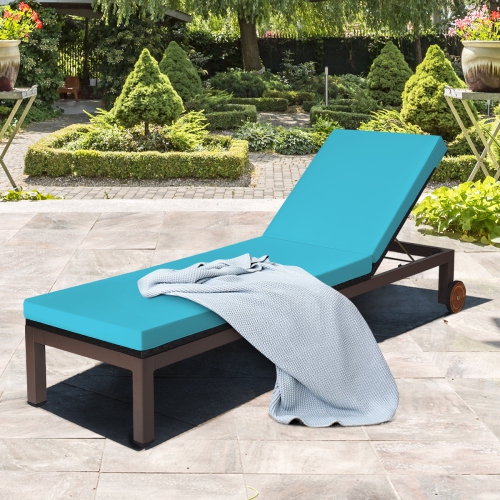 Topbuy Patio Rattan Lounge Chair Outdoor Cushioned Chaise Height Adjustable Turquoise
