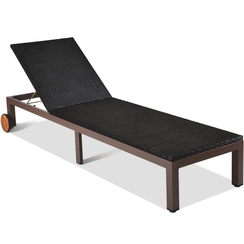 Topbuy Patio Rattan Lounge Chair Outdoor Cushioned Chaise Height Adjustable Turquoise