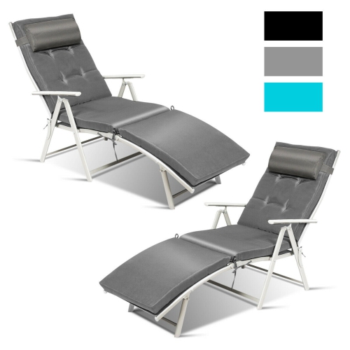 Topbuy 2PCS Cushioned Folding Chaise Lounge Chair Adjustable Recliner Black/Turquoise/Gray