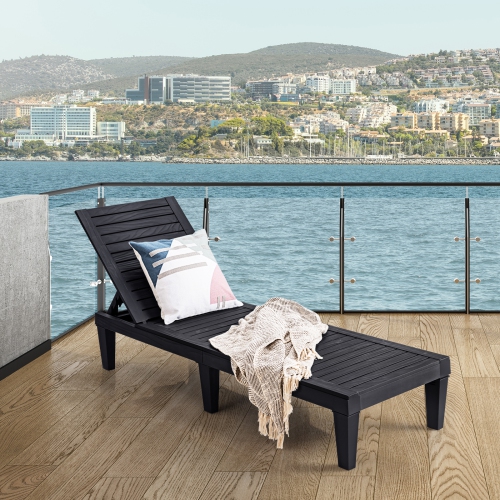 Topbuy Patio Lounge Chair Chaise Recliner Adjustable Backrest Outdoor&Indoor Black/ Brown