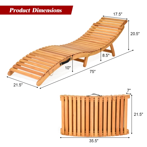 Topbuy Folding Wood Lounge Outdoor Wooden Chaise Chair with Cushion Set of 2