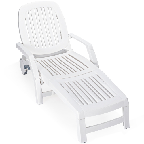 TOPBUY  Patio Lounge Chair Chaise Recliner Adjustable Backrest All Weather for Outdoor&indoor Wheels In White