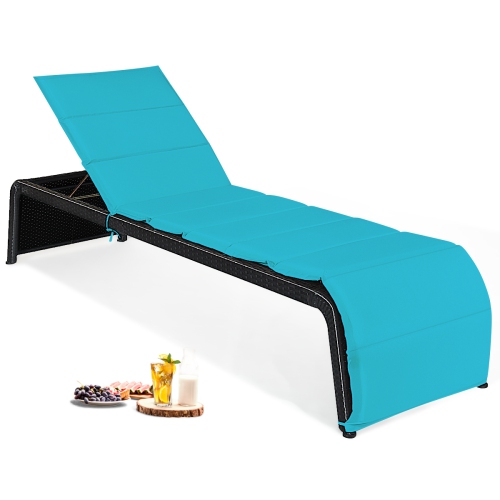 TOPBUY  Adjustable Outdoor Rattan Chaise Lounge Recliner Couch With Red/turquoise Cushions