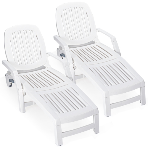 TOPBUY  2 PCs Patio Lounge Chair Chaise Recliner Adjustable Backrest All Weather for Outdoor&indoor Wheels In White