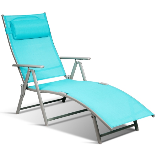 Topbuy 2PCS Cushioned Folding Chaise Lounge Chair Adjustable Recliner Black/Turquoise/Gray