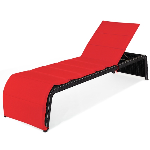 Topbuy Adjustable Outdoor Rattan Chaise Lounge Recliner Couch with Red/Turquoise Cushions
