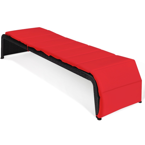 Topbuy Adjustable Outdoor Rattan Chaise Lounge Recliner Couch with Red/Turquoise Cushions