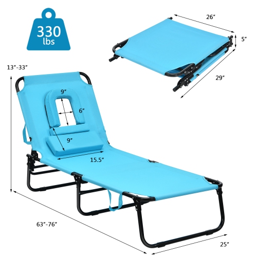 Patiojoy Outdoor Folding Beach Chaise Lounge Chair Adjustable Camping Recliner Turquoise