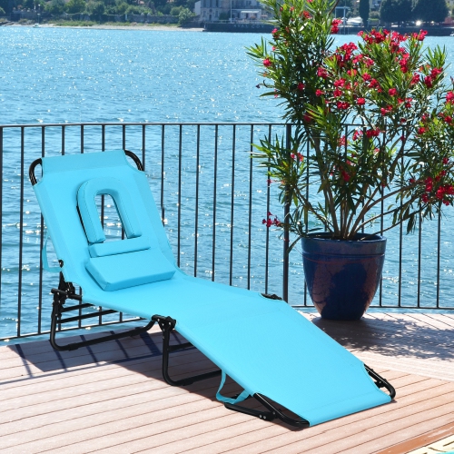 Patiojoy Outdoor Folding Beach Chaise Lounge Chair Adjustable Camping Recliner Turquoise