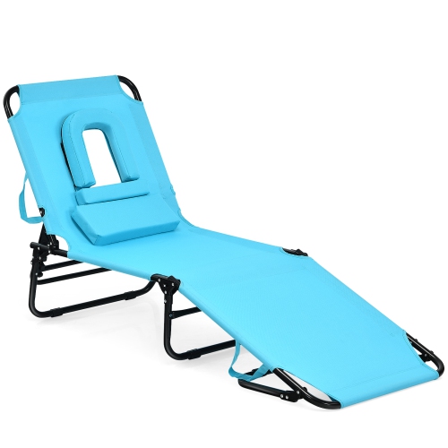 Patiojoy Outdoor Folding Beach Chaise Lounge Chair Adjustable Camping Recliner Turquoise