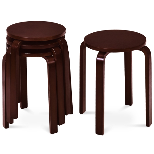 Topbuy 4PCS Stacking Bentwood Stool Round Dining Chair Backless Bar Stool Dark Coffee
