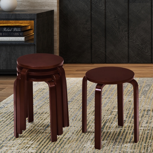 Topbuy 4PCS Stacking Bentwood Stool Round Dining Chair Backless Bar Stool Dark Coffee