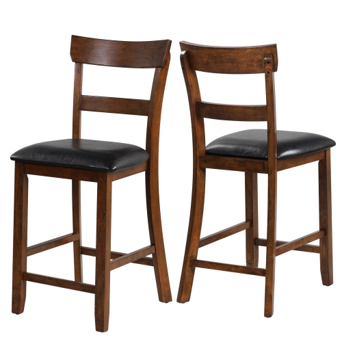 TOPBUY  Set Of 2 Bar Stools Vintage Wooden Dining Chair for Kitchen, Bistro Brown&black