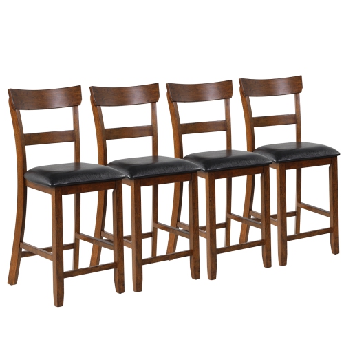 TOPBUY  Set Of 4 Bar Stools Vintage Wooden Dining Chair for Kitchen, Bistro Brown&black