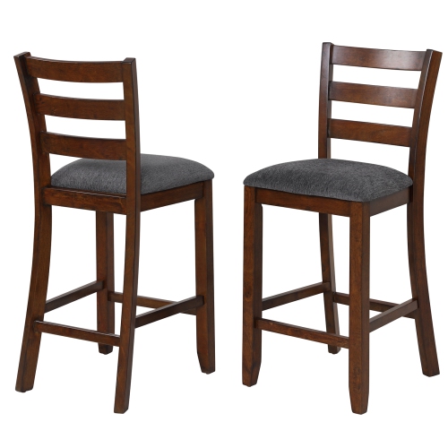 TOPBUY  Set Of 2 Bar Stool Vintage Upholstered Dining Chair With Backrest And Footrest Brown&gray
