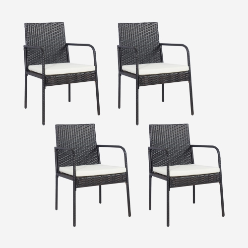 TOPBUY  4-Piece Outdoor Rattan Wicker Dining Chairs With Armrests& Soft Cushions