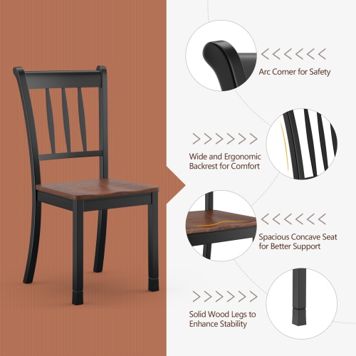 Topbuy Dining Chair Armless Wooden Back Kitchen Restaurant Side Chair Set of 4, Black