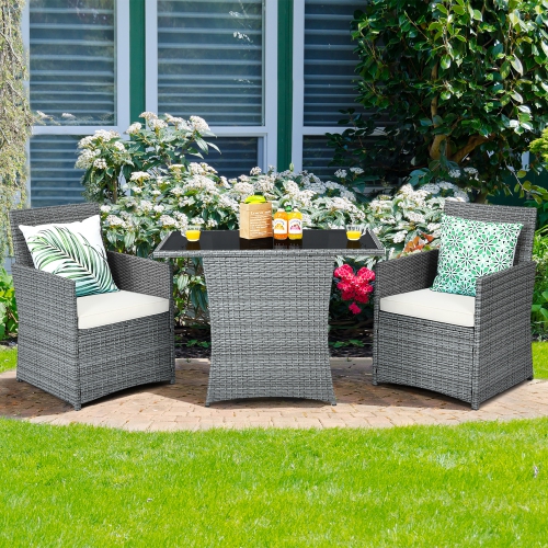 Costway 3PCS Patio Rattan Furniture Set Cushioned Sofa Armrest Garden