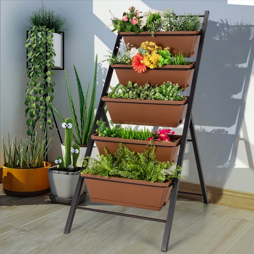 Costway 5-tier Vertical Garden Planter Box Elevated Raised Bed w/5 Container
