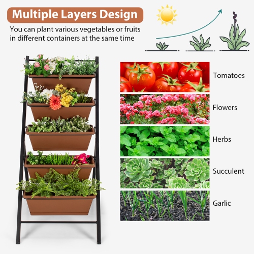 Costway 5-tier Vertical Garden Planter Box Elevated Raised Bed w/5 Container