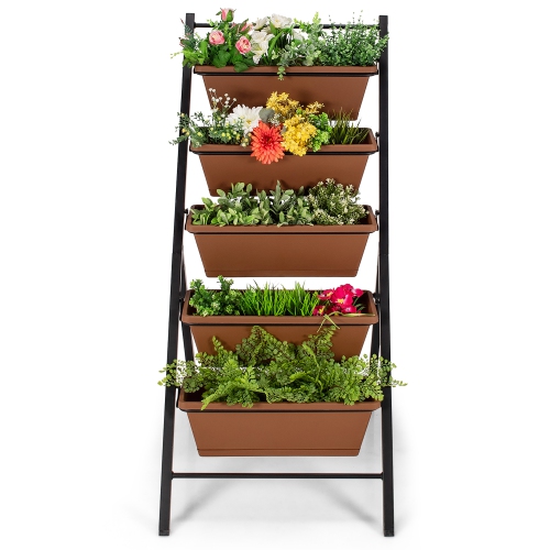 Costway 5-tier Vertical Garden Planter Box Elevated Raised Bed w/5 Container